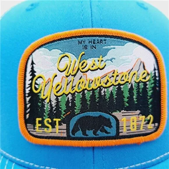 Retro Parks Hiking Outdoor Yellowstone Woven Patch Hat Cap Richardson 112 Truckr YELLOWSTONE 6-Panel Curved Snapback, Richardson 112 XL Grey  main image 2